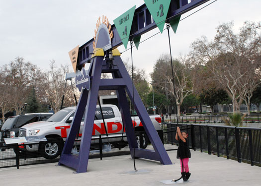 This young girl picks up a pickup out front of California Science Center!