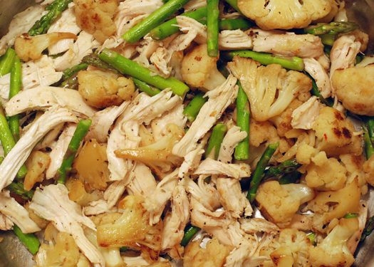 gluten-free chicken, asparagus, cauliflower linguine alfredo