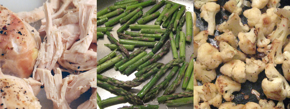 gluten-free chicken, asparagus, cauliflower