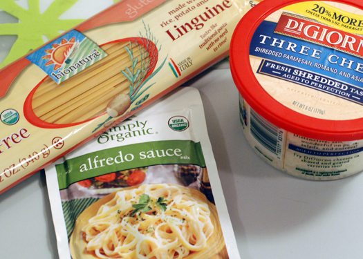 gluten-free linguini, alfredo sauce, cheese