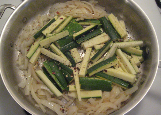 gluten-free chicken & zucchini strips - zucchini & onions