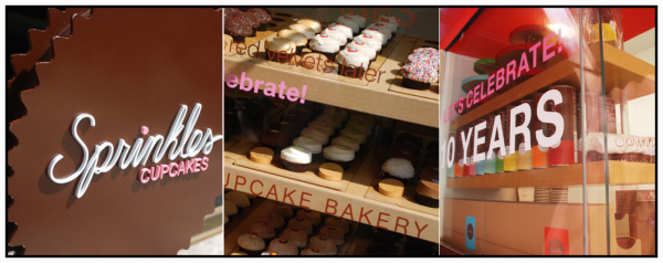 Sprinkles cupcakes sign, pictures of cupcakes, celebrating 10 years
