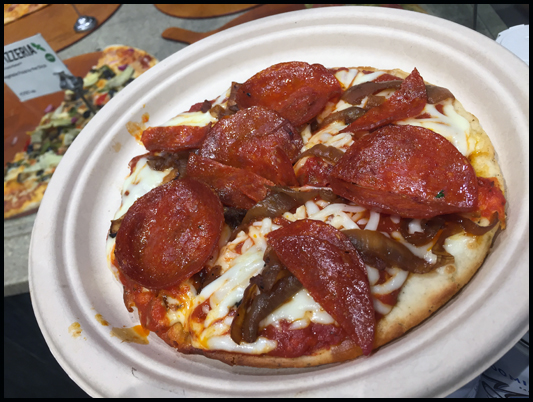 Made-to-order personal gluten-free pizza with pepperoni and caramelized onions