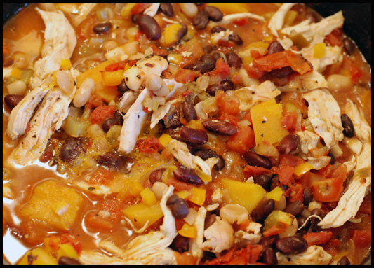 Gluten-free Butternut Squash Chicken Chili in pot