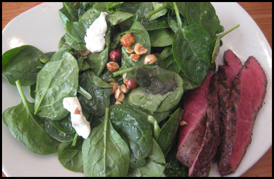 Tender Greens Baby Spinach Salad w/ steak gluten free